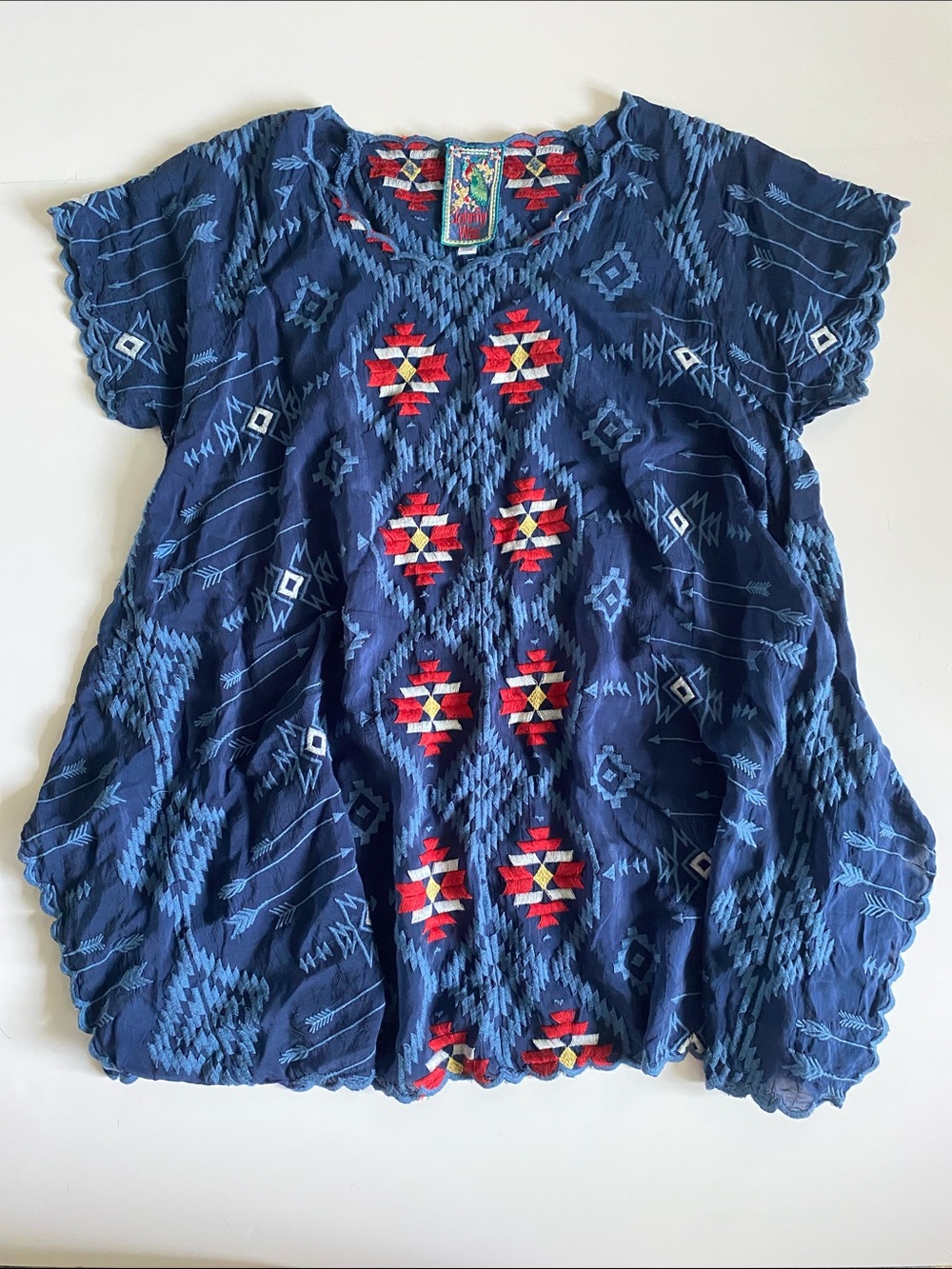 XS Women’s Johnny Was Navy Embroidered Southwestern Top